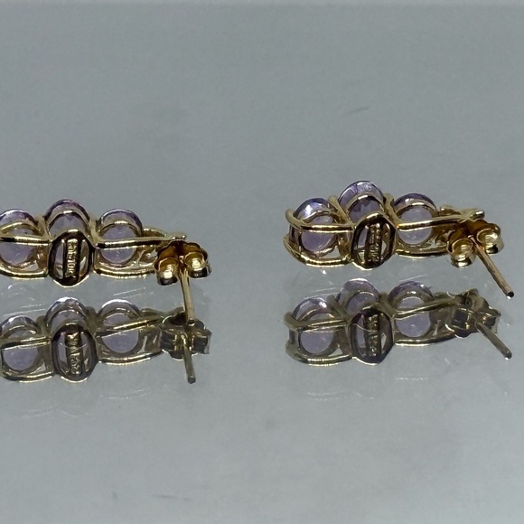 10k Gold & Diamond Amethyst Earrings - Picture 2 of 3